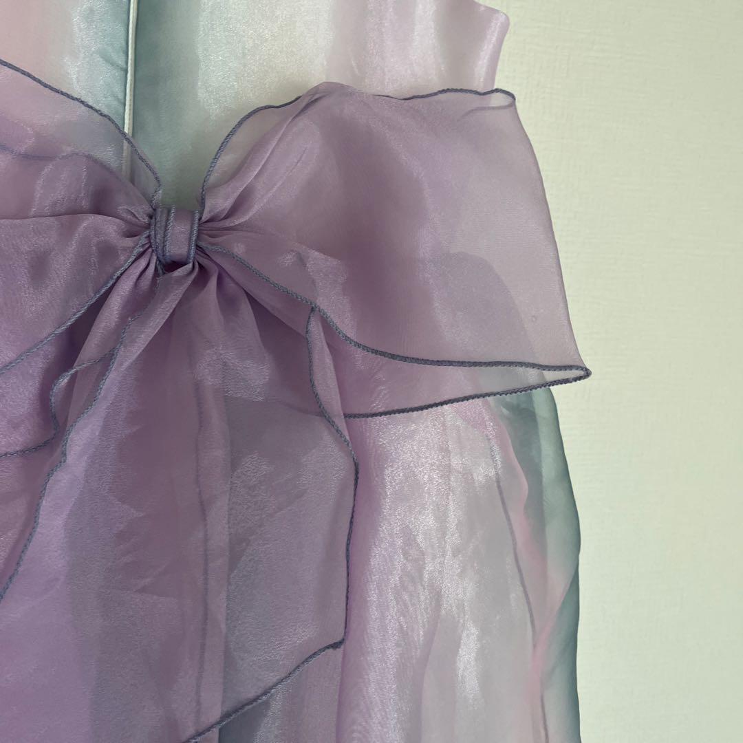 ドレスコグラデーションパープルオーガンジードレスフラワーリボン美品発表会