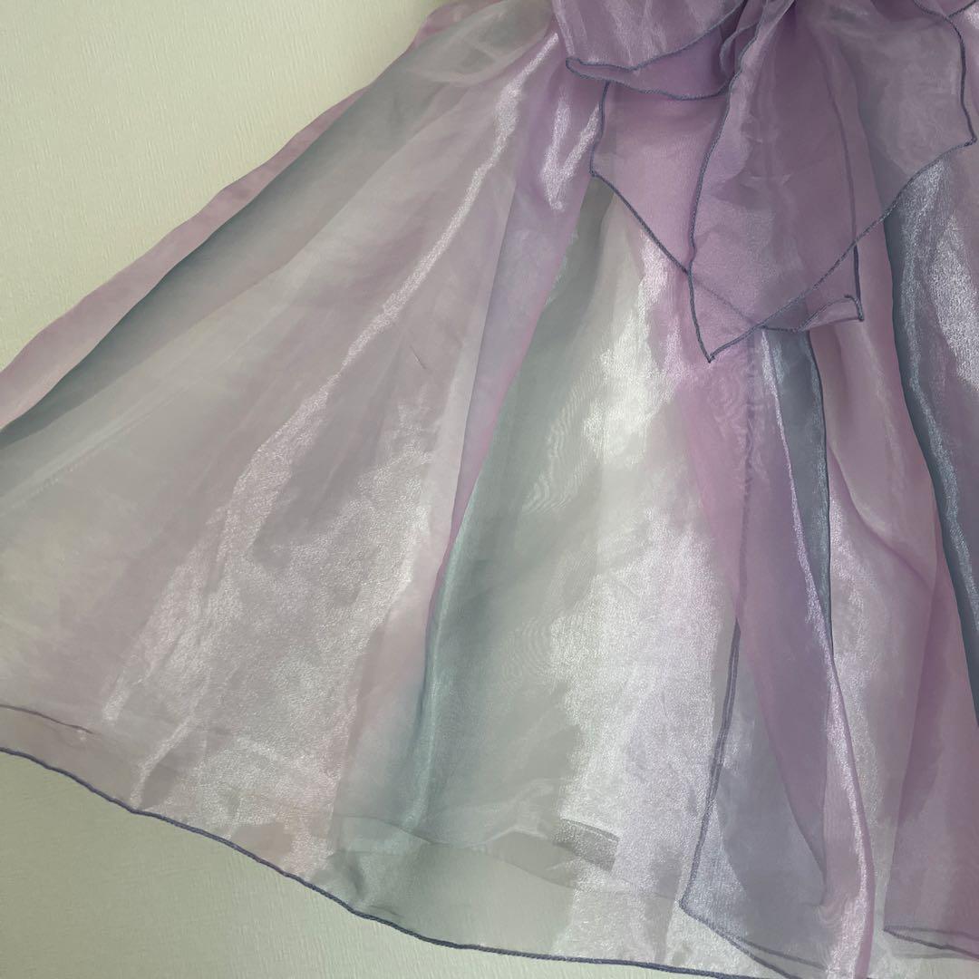 ドレスコグラデーションパープルオーガンジードレスフラワーリボン美品発表会