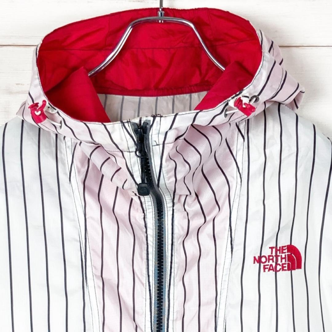 ノースフェイス　ナイロンジャケット　薄手　ロゴ刺繍　ストライプ柄　ドローコードS