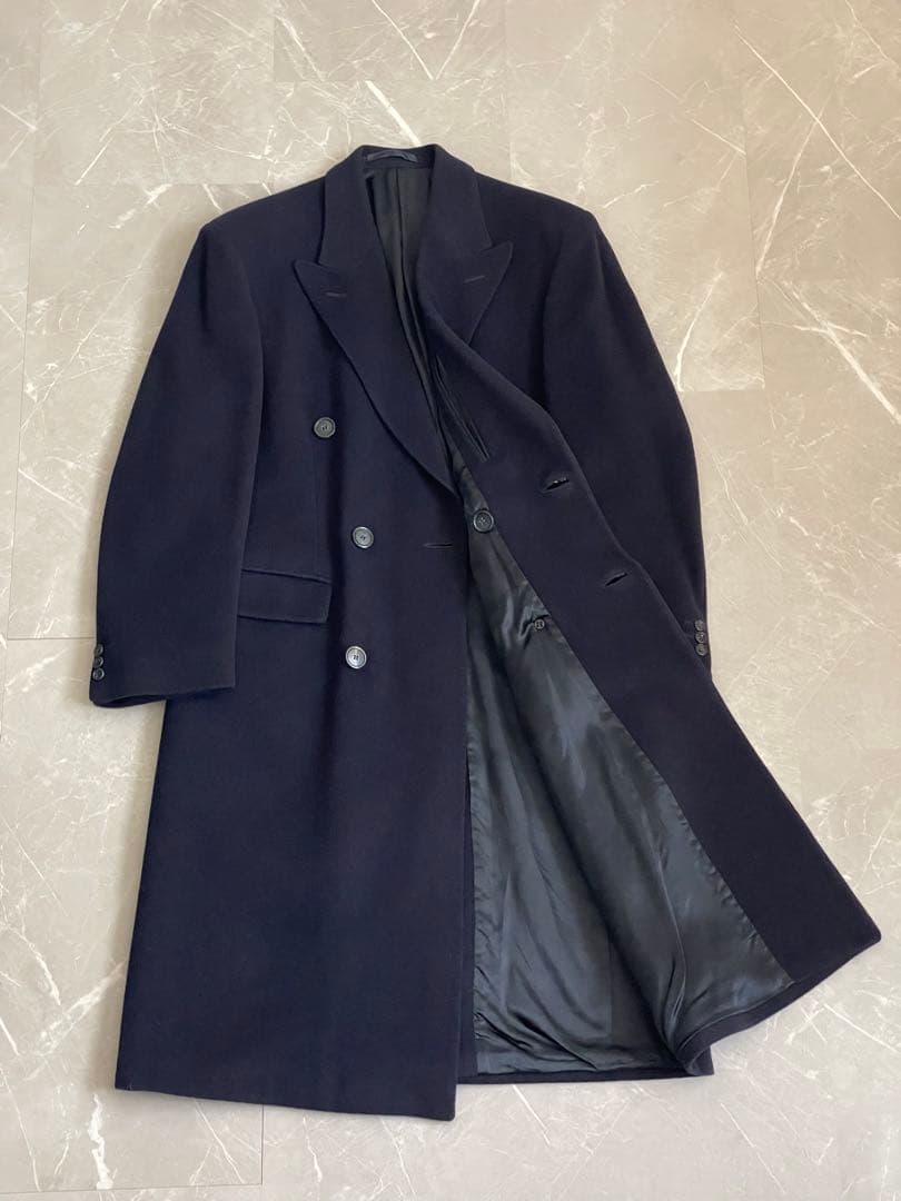 【サヴィル・ロウ】カシミヤ ダブルチェスターフィールドコート ネイビー
