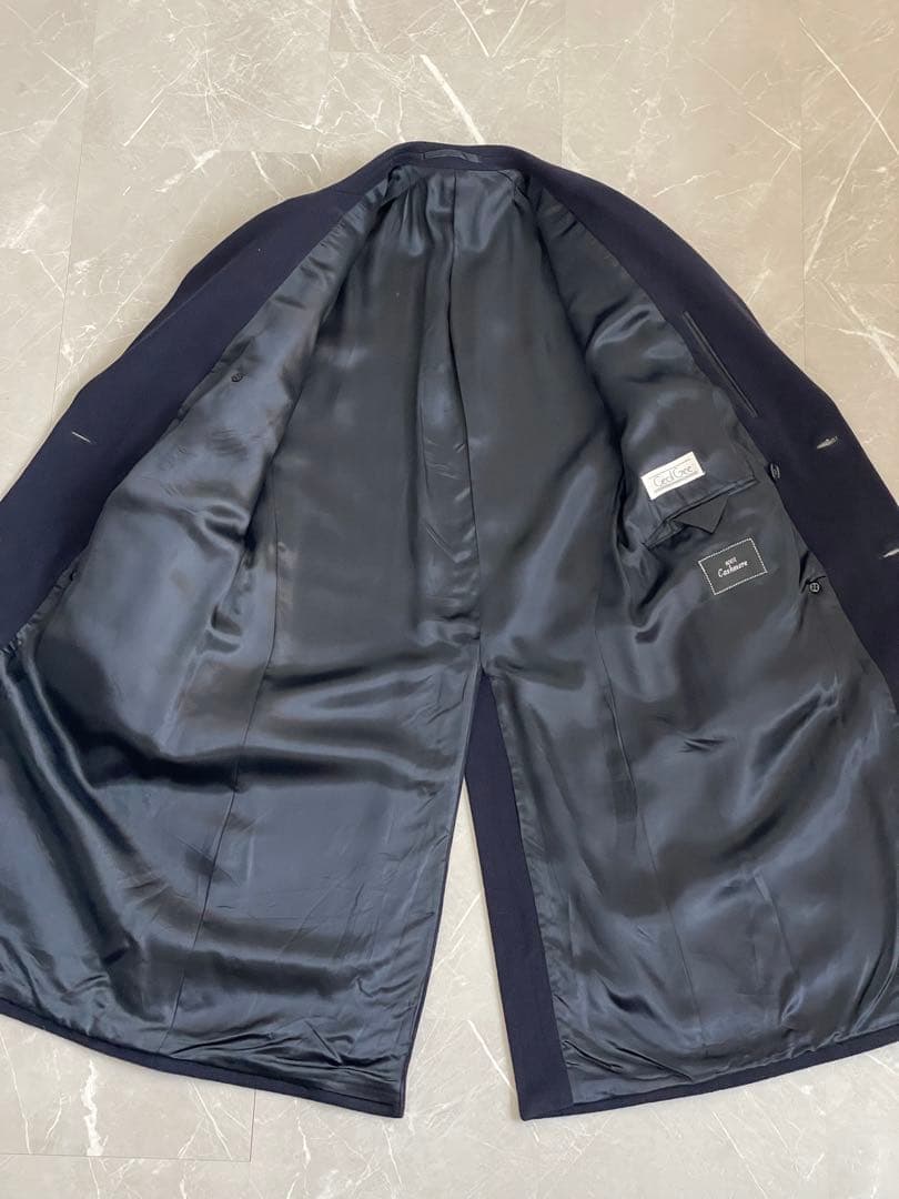 【サヴィル・ロウ】カシミヤ ダブルチェスターフィールドコート ネイビー