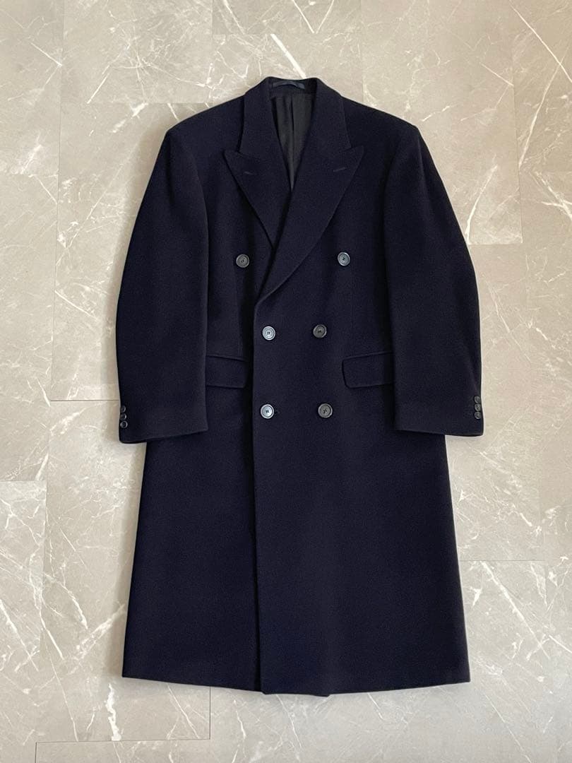 【サヴィル・ロウ】カシミヤ ダブルチェスターフィールドコート ネイビー