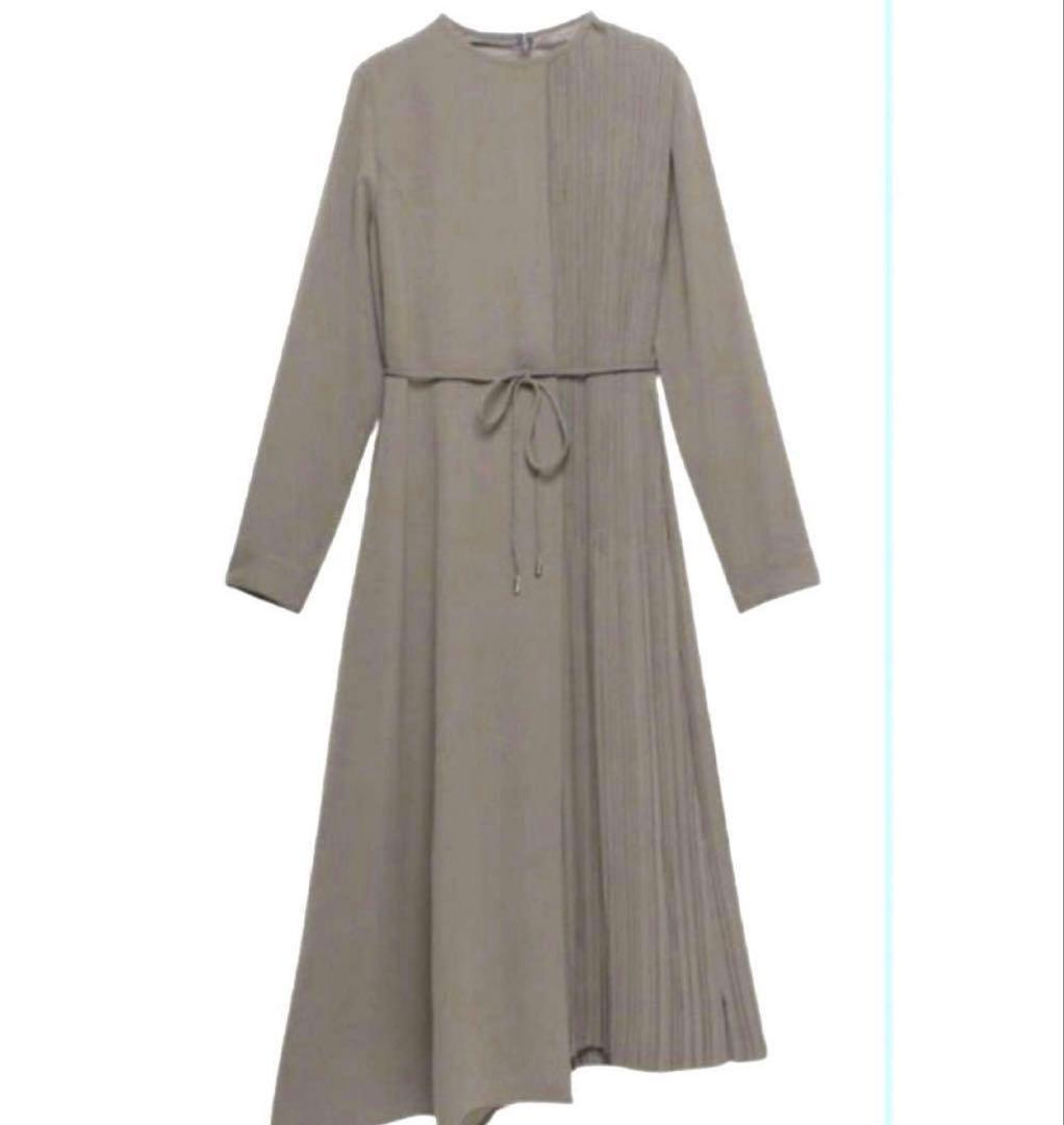 anuans アシンメトリープリーツ長袖ワンピース　フリーサイズ