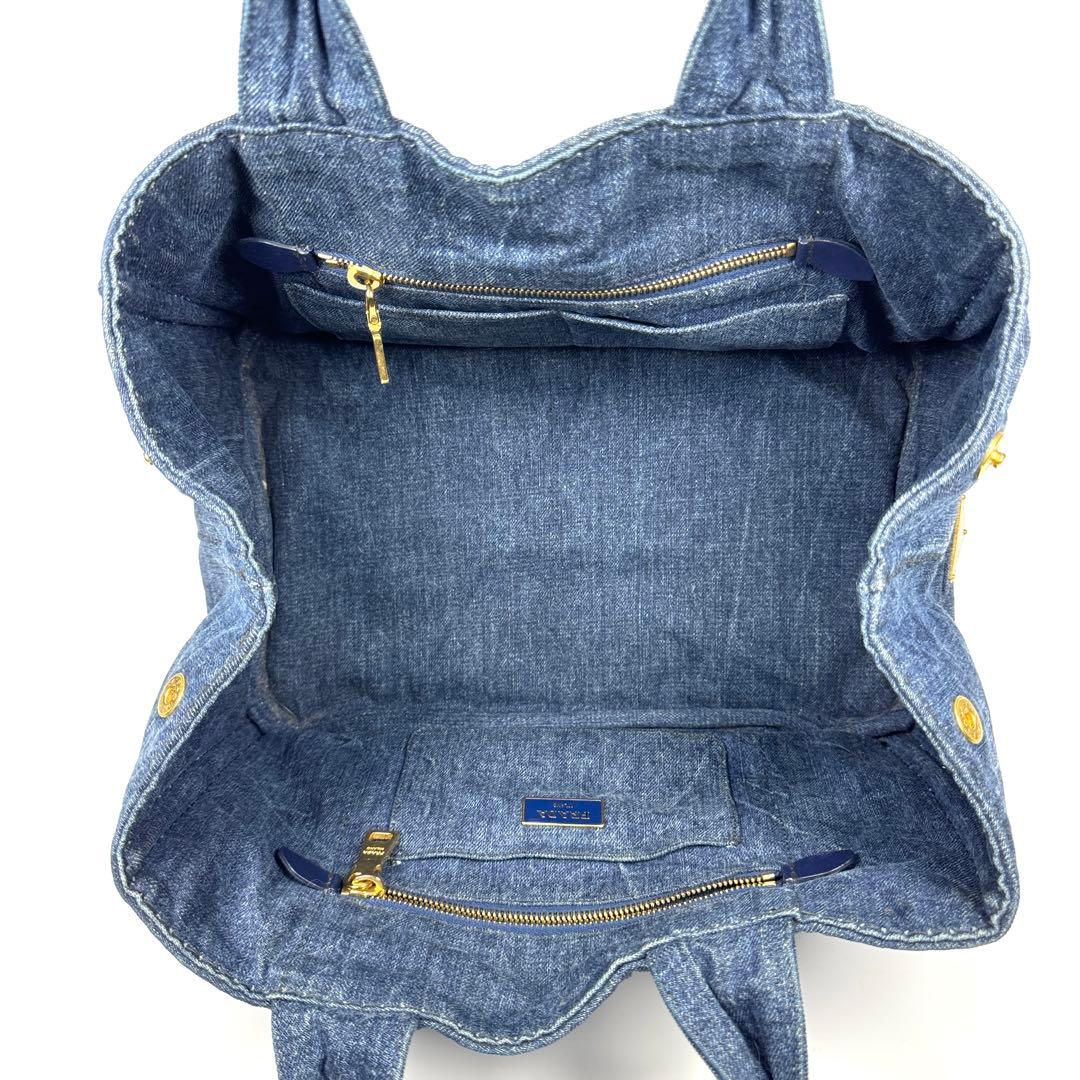 美品✨ PRADA カナパ M デニム トートバッグ ネイビー