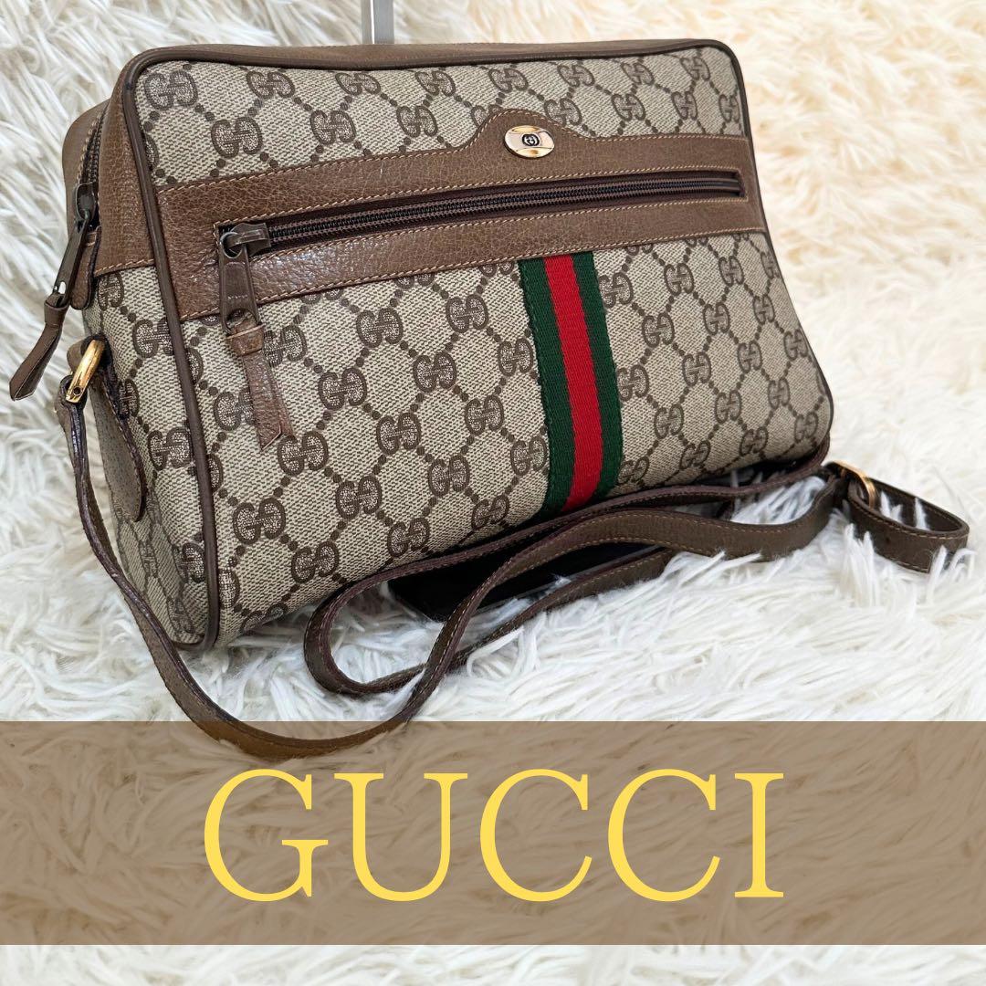 値下げ 紙タグ グッチ シェリーライン GGキャンバス レザー ショルダーバッグ