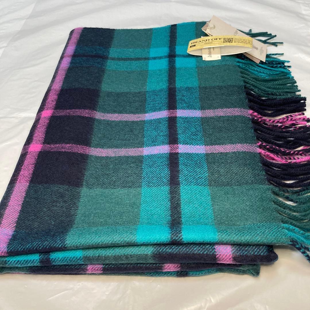 新品 ジョンストンズ カシミヤ100％ 大判ストール グリーン チェック