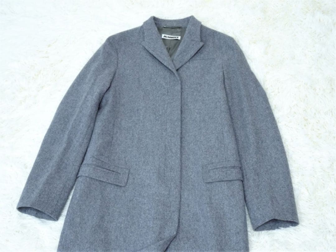 【ジル サンダー】ウールカシミヤ ロングコート チェスターコート グレー 34