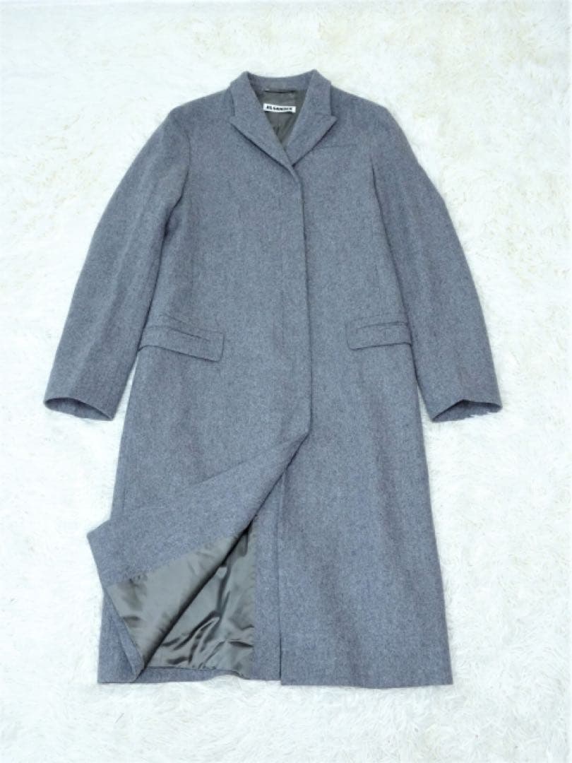 【ジル サンダー】ウールカシミヤ ロングコート チェスターコート グレー 34