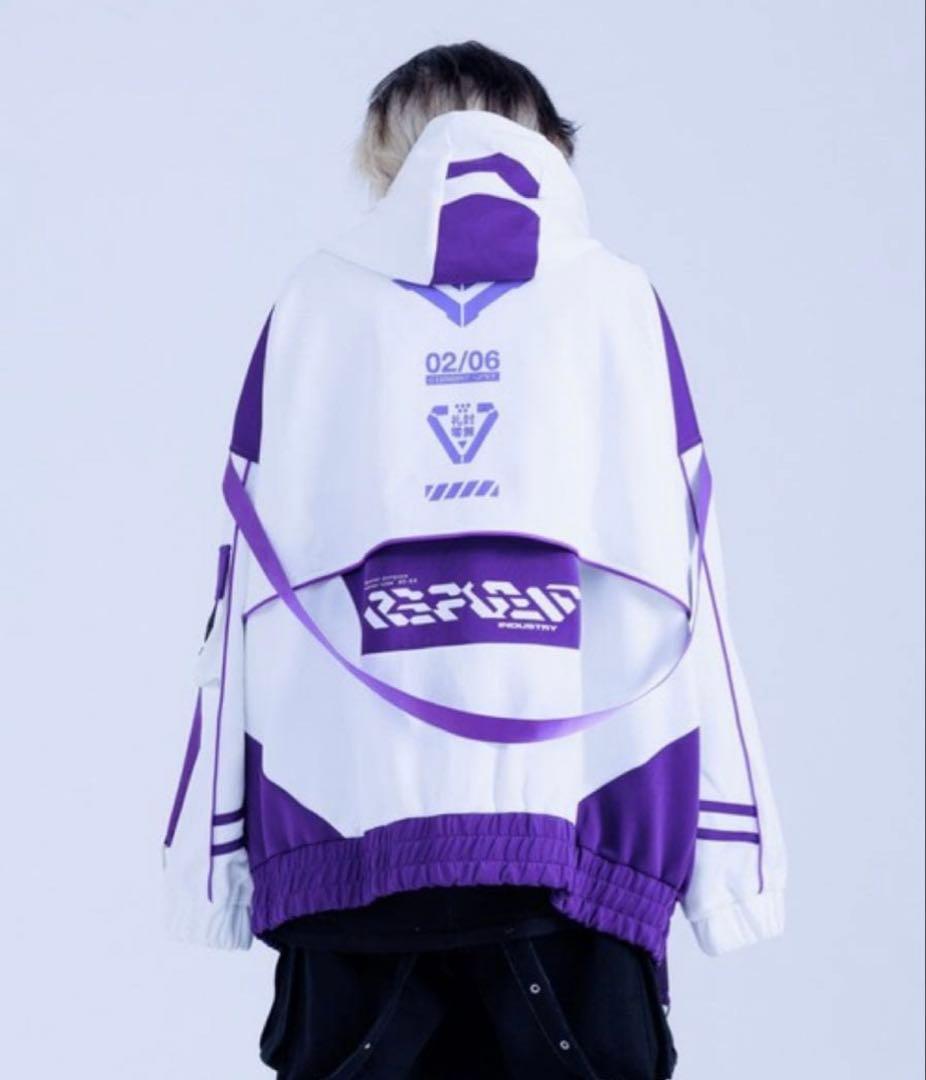 『REFLEM/レフレム』サイバー切替ハイネックジャージパーカー　白/紫