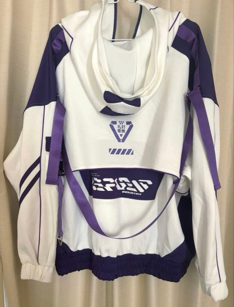 『REFLEM/レフレム』サイバー切替ハイネックジャージパーカー　白/紫