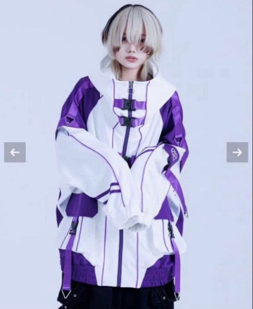 『REFLEM/レフレム』サイバー切替ハイネックジャージパーカー　白/紫