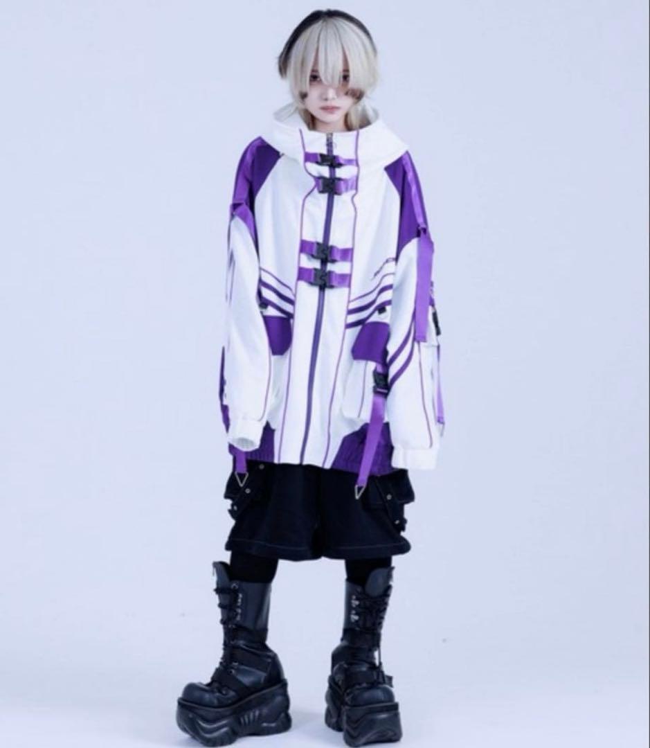 『REFLEM/レフレム』サイバー切替ハイネックジャージパーカー　白/紫