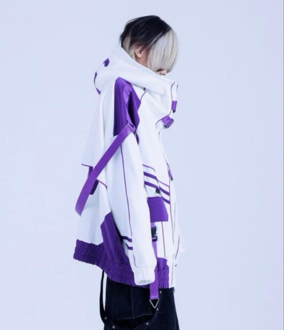 『REFLEM/レフレム』サイバー切替ハイネックジャージパーカー　白/紫