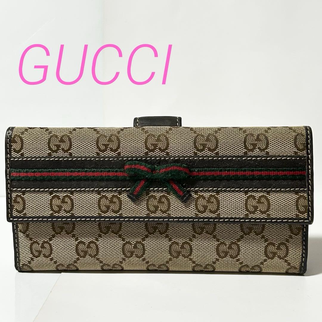 GUCCI 256933 2184 シェリーライン リボン 二つ折り 長財布