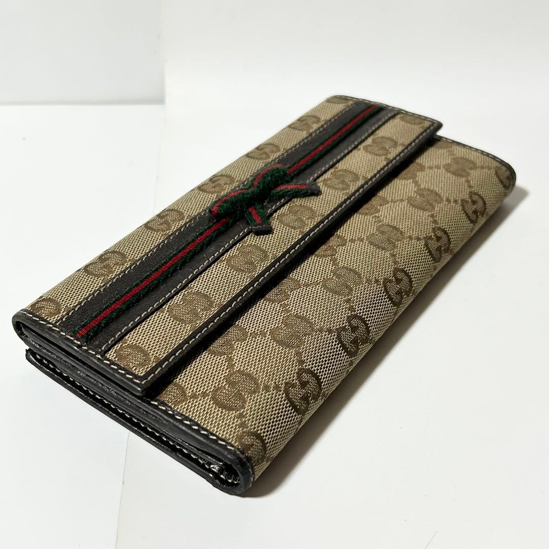 GUCCI 256933 2184 シェリーライン リボン 二つ折り 長財布