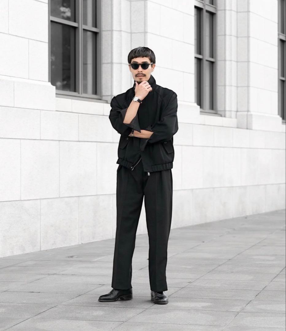 TENON 2TUCK TROUSERS ブラック プリーツスラックス