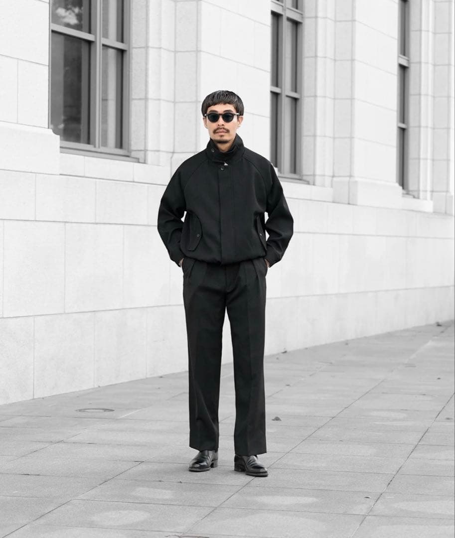 TENON 2TUCK TROUSERS ブラック プリーツスラックス