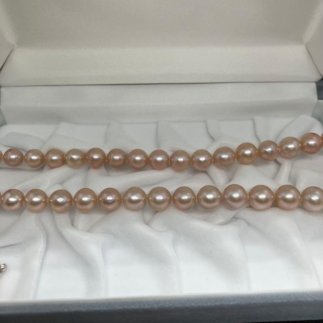 【テリ強】本真珠 大 パール ネックレス ピンク 約8mm-10mm 約43cm