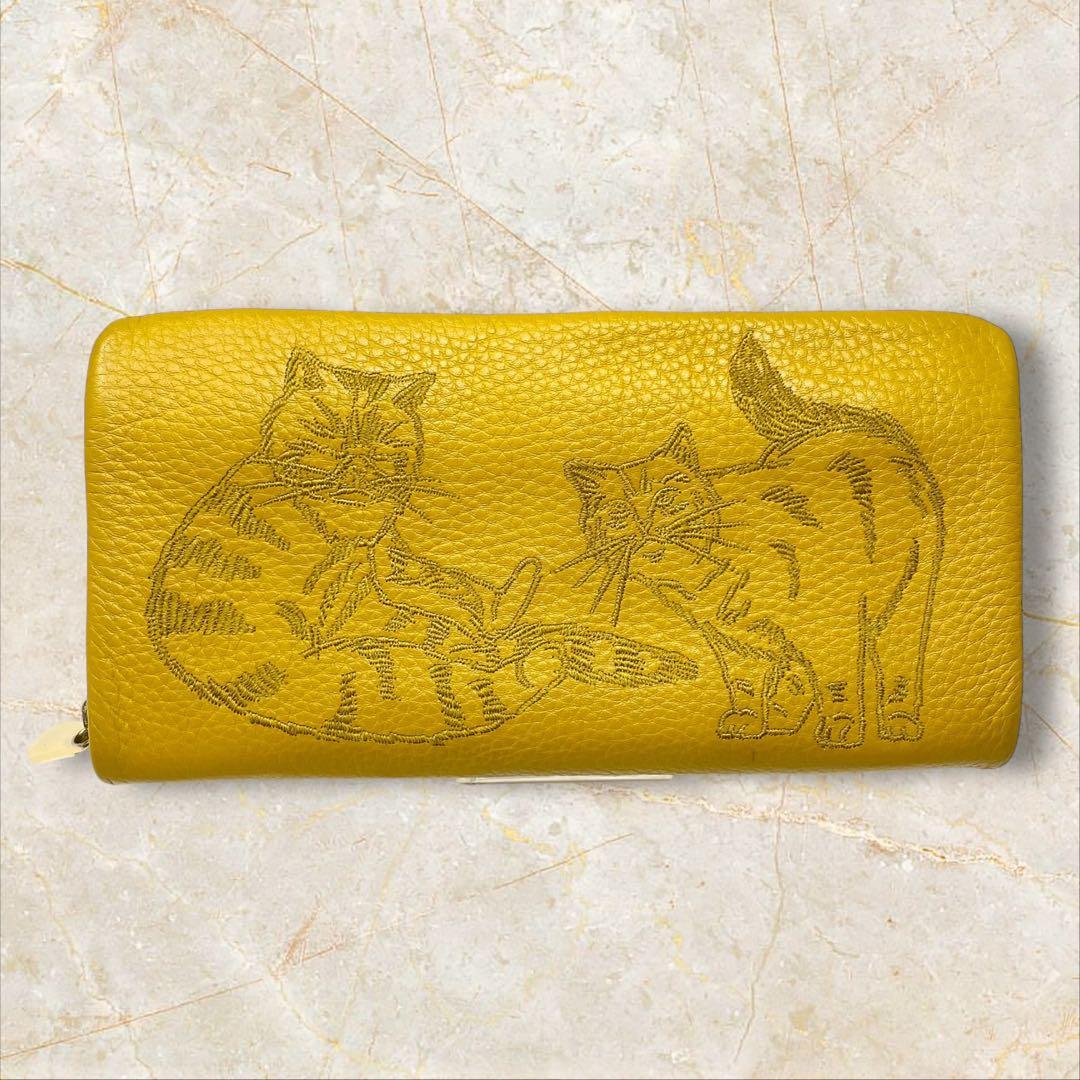 イアパピヨネ 長財布 財布 ねこ イエロー ネコ ear イア 猫 ジップ