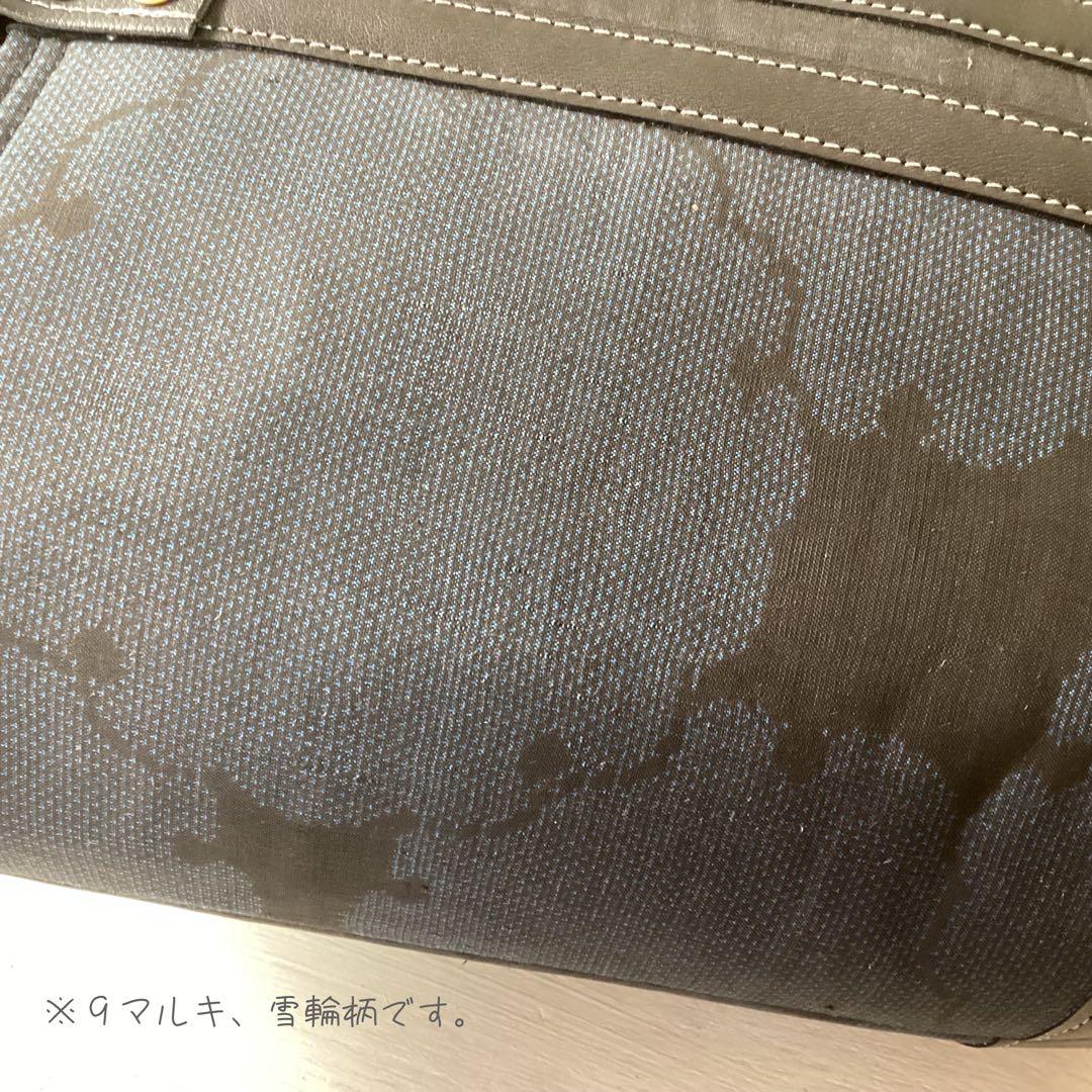 訳アリ 大島紬×本革 着物リメイク トートバッグ ハンドメイド 和装バッグ 雪輪
