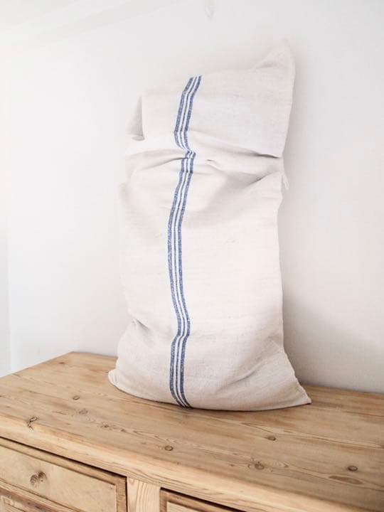 フランスアンティーク 麻袋 グレインサック リネン ブルーライン