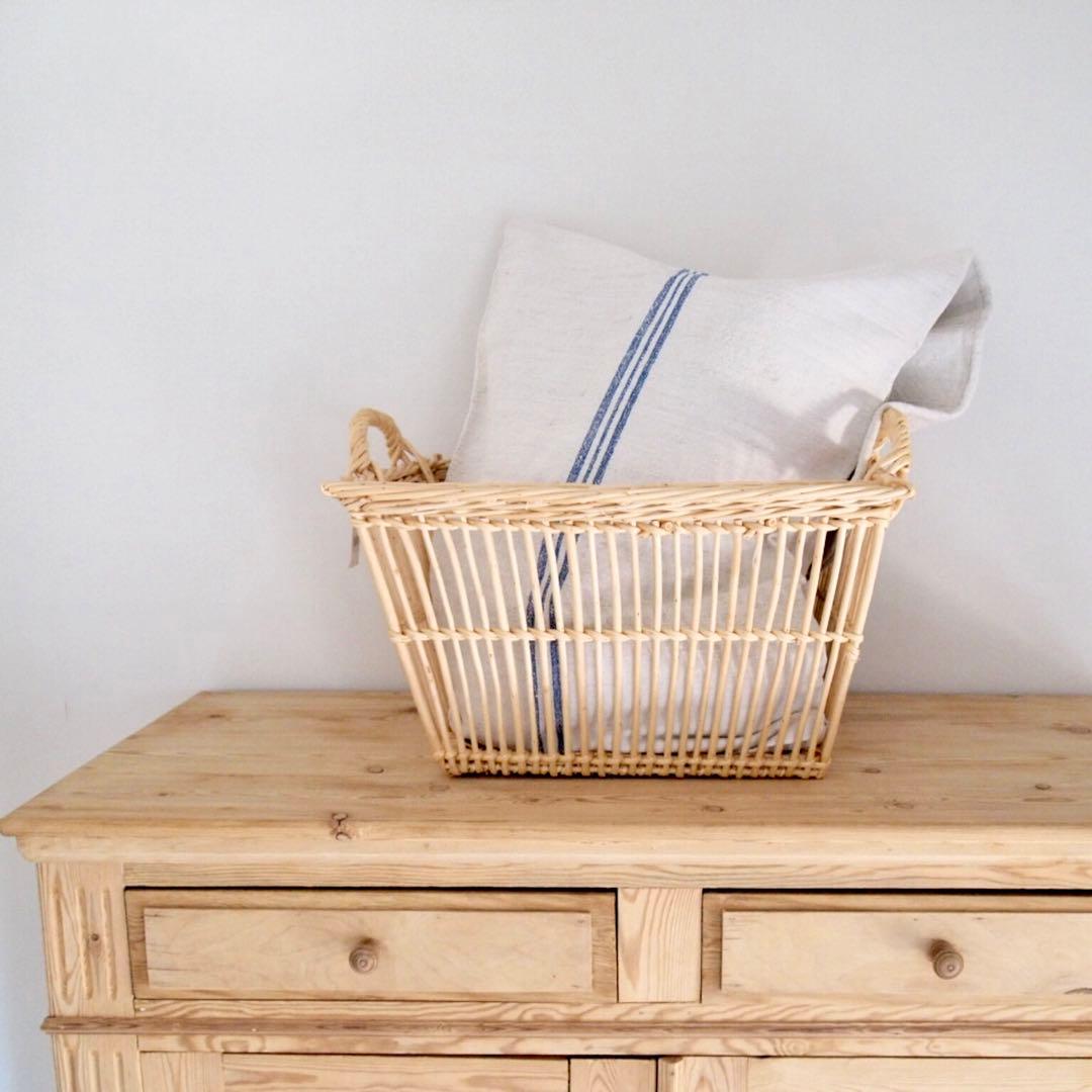 フランスアンティーク 麻袋 グレインサック リネン ブルーライン