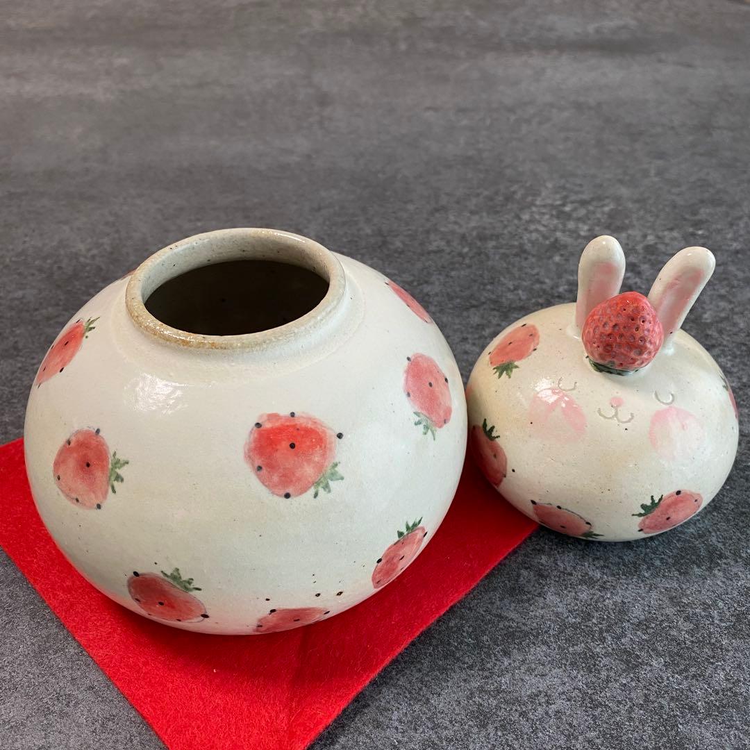 新品【やまぐちあさこ】粉引きイチゴうさぎの鏡餅(大)