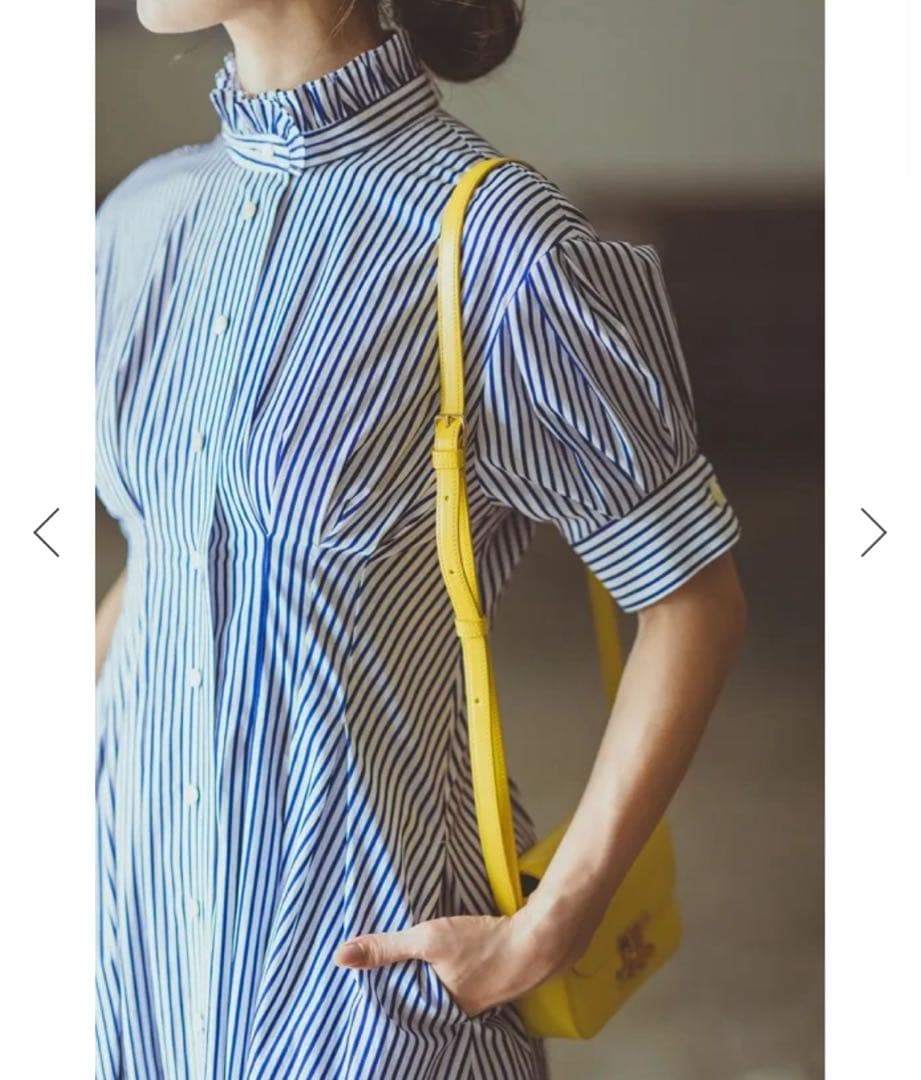 SEVENTEN スタンドカラーストライプワンピース S ネイビー セブンテン