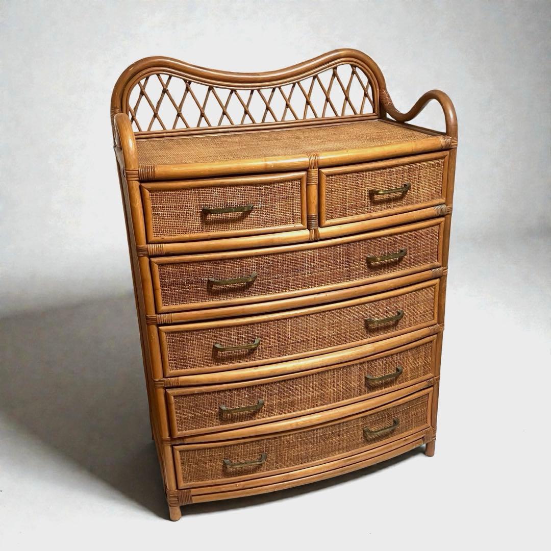 【良品】ラタン製　5段チェスト　籐家具　昭和レトロ