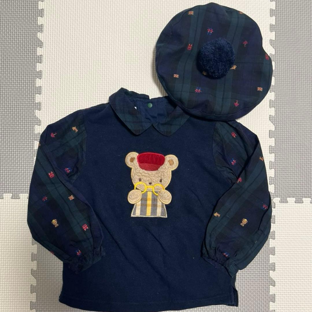 ファミリア　100サイズ　ロンドンモチーフ　シャツベレー帽セット