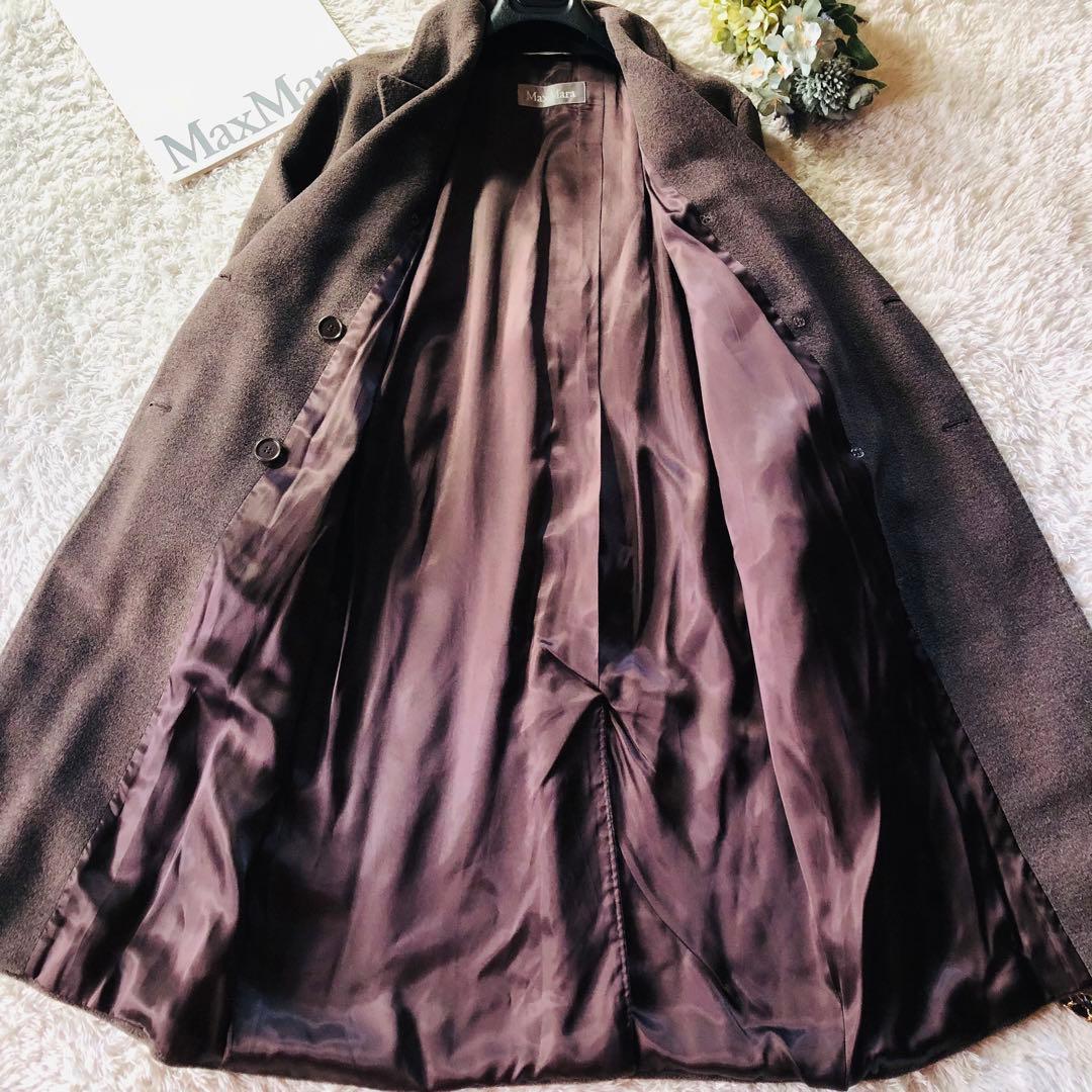 美品✨マックスマーラ ベルテッドコート シルク 女優襟 銀タグ ブラウン 40