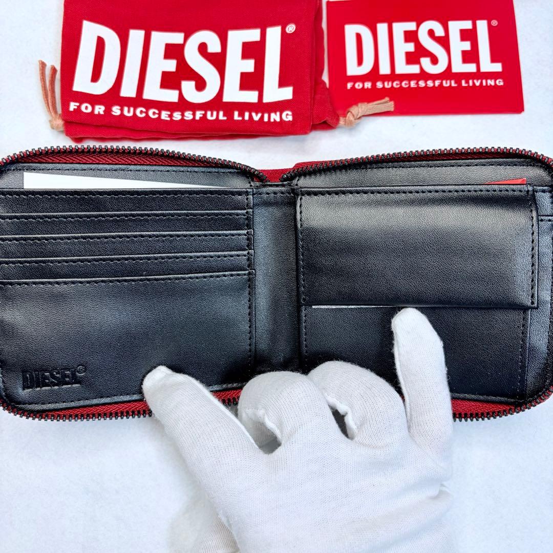 DIESEL ディーゼル 二つ折り財布 ファスナー ブランド財布 レッド