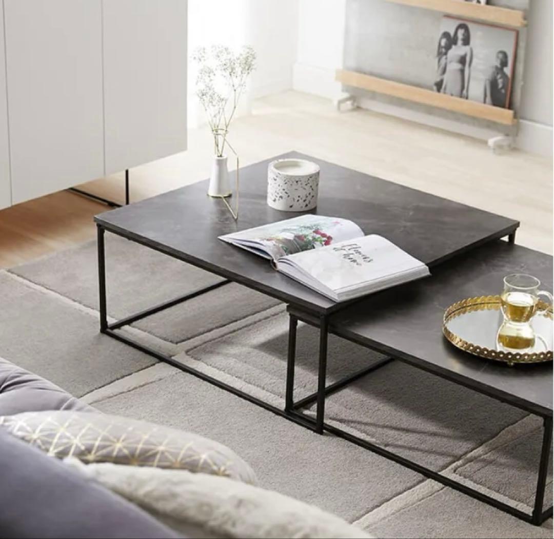 LOWYA ローテーブル ネストテーブル ローデスク 正方形 スチール 大理石柄