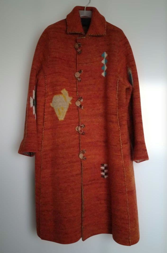 ★45Ｒ★千鳥縮絨ニットのコート　オレンジ