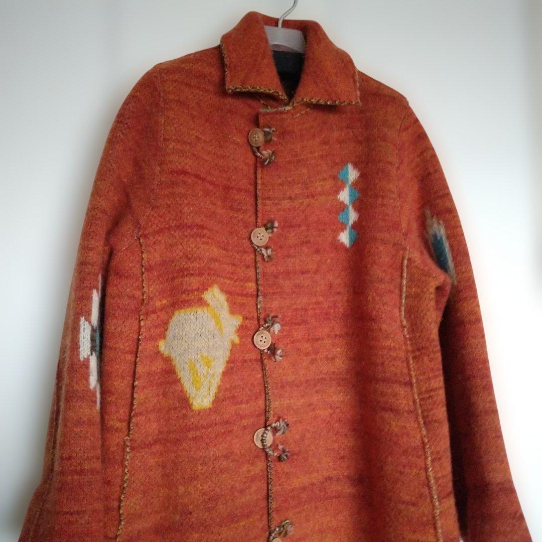 ★45Ｒ★千鳥縮絨ニットのコート　オレンジ