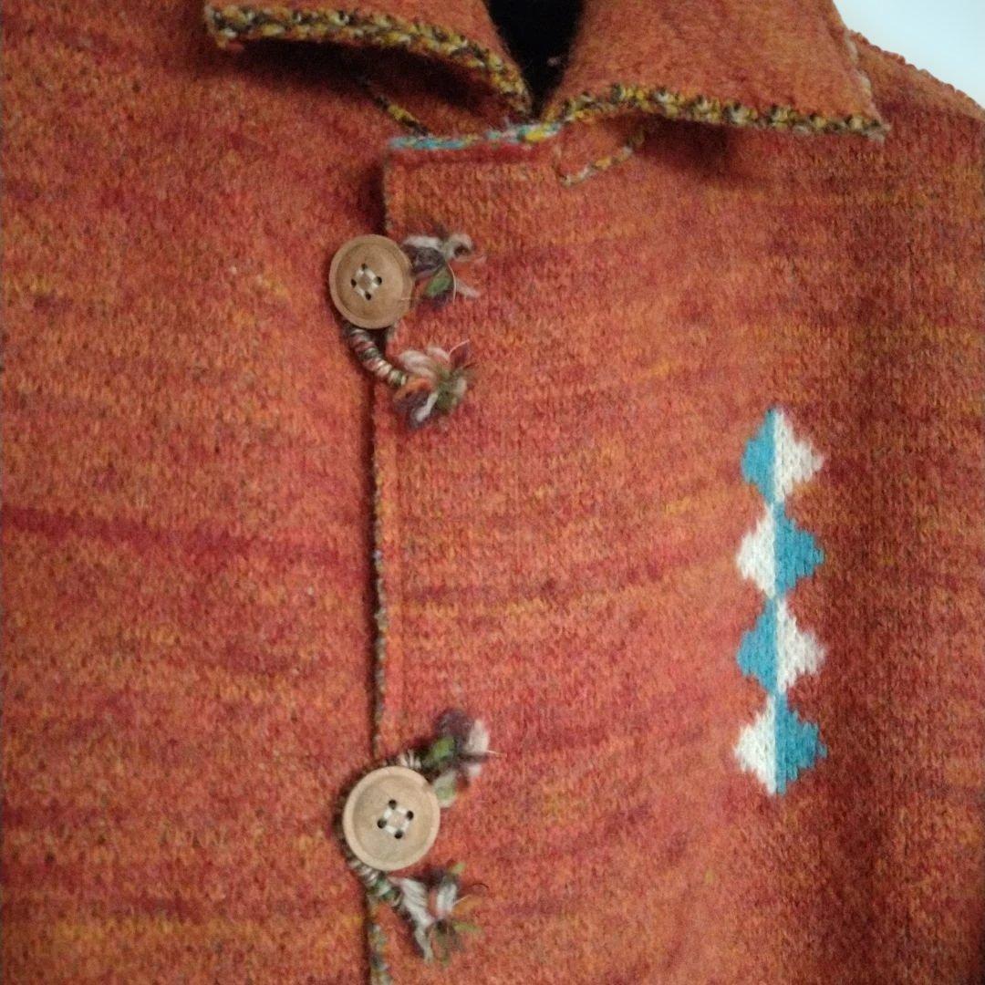 ★45Ｒ★千鳥縮絨ニットのコート　オレンジ