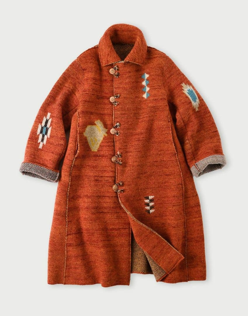 ★45Ｒ★千鳥縮絨ニットのコート　オレンジ