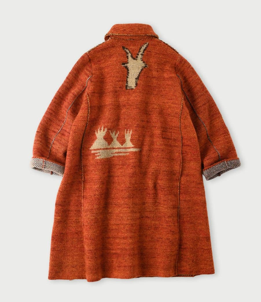 ★45Ｒ★千鳥縮絨ニットのコート　オレンジ