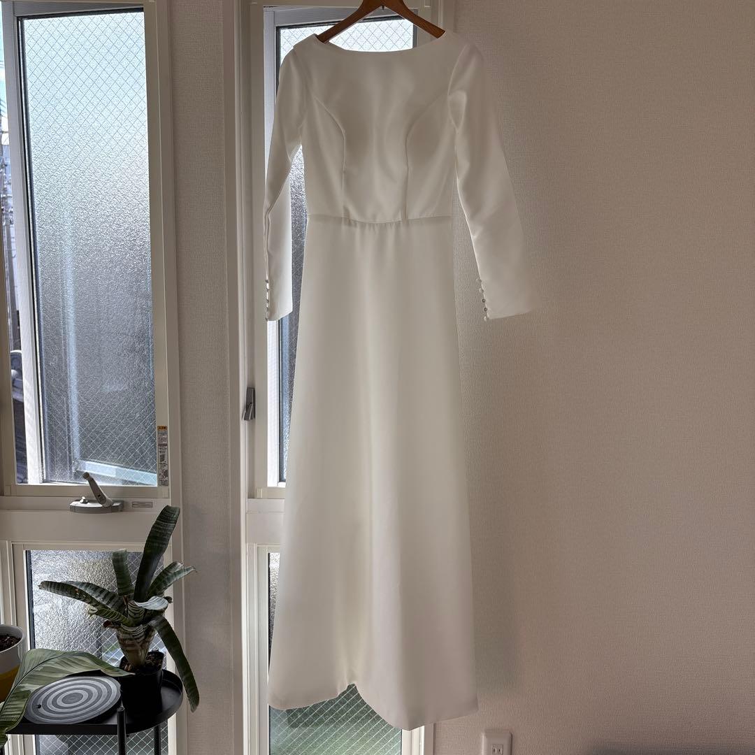 ⭐︎ベール付き　バックオープン ロングドレス ホワイト 韓国ドレス　長袖　前撮り