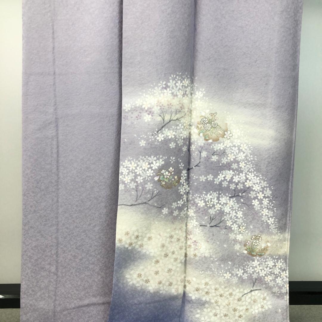 ☆ 付下げ 雪輪に美しい桜の花模様 暈し 薄藤色 トールサイズ K-4738
