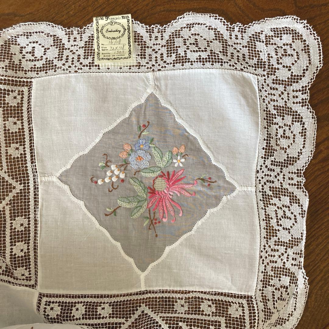 未使用　大判　テーブルクロス　スワトウ仙頭　手刺繍　レース　特大