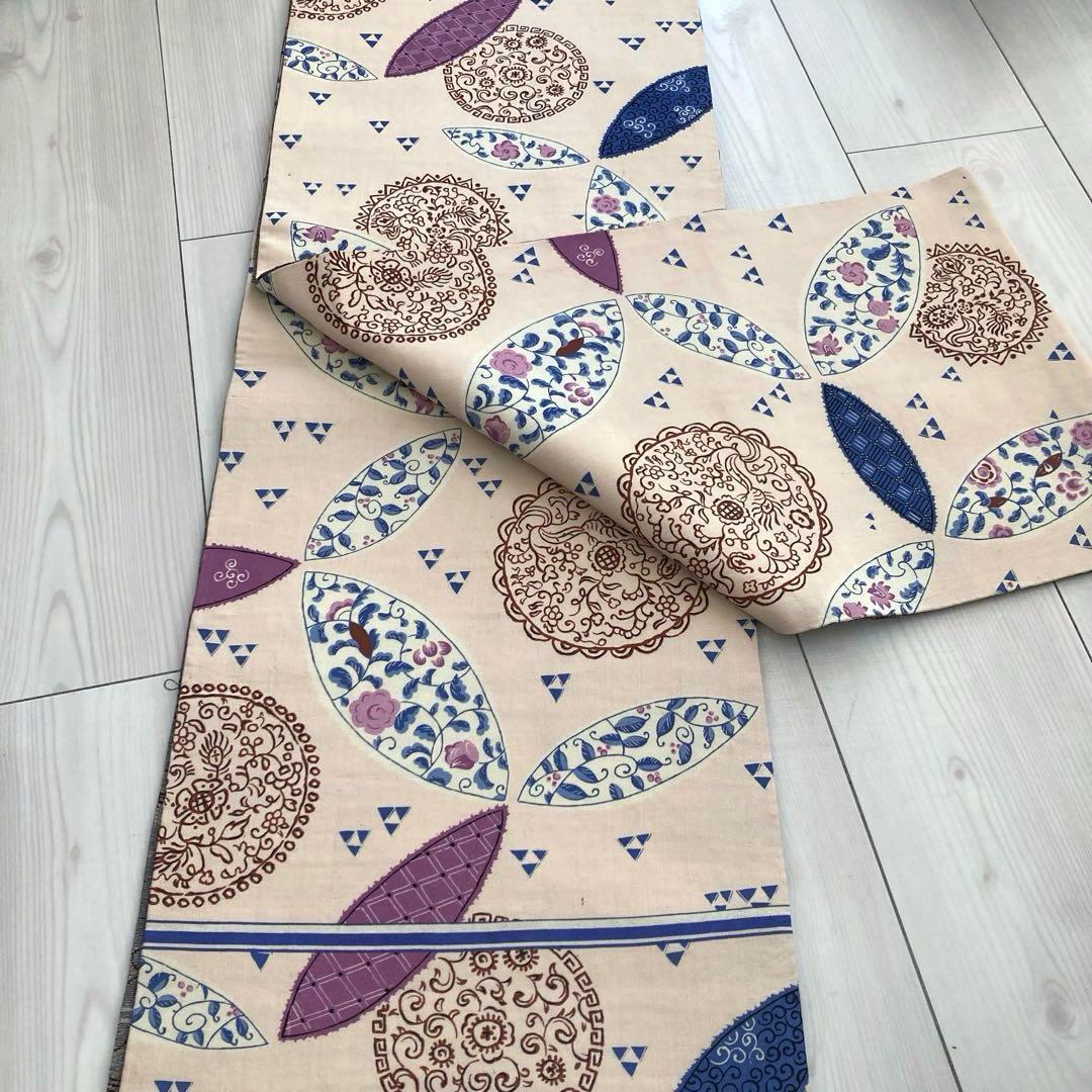 イハナ アンティーク京袋帯・昼夜帯　レトロな花模様　花唐草グ正絹　N-26