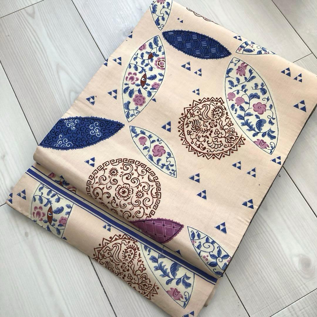 イハナ アンティーク京袋帯・昼夜帯　レトロな花模様　花唐草グ正絹　N-26