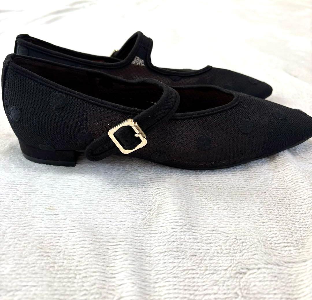 【新品】 LE TALON ドットチュールメリージェーン　黒　ブラック　23.5