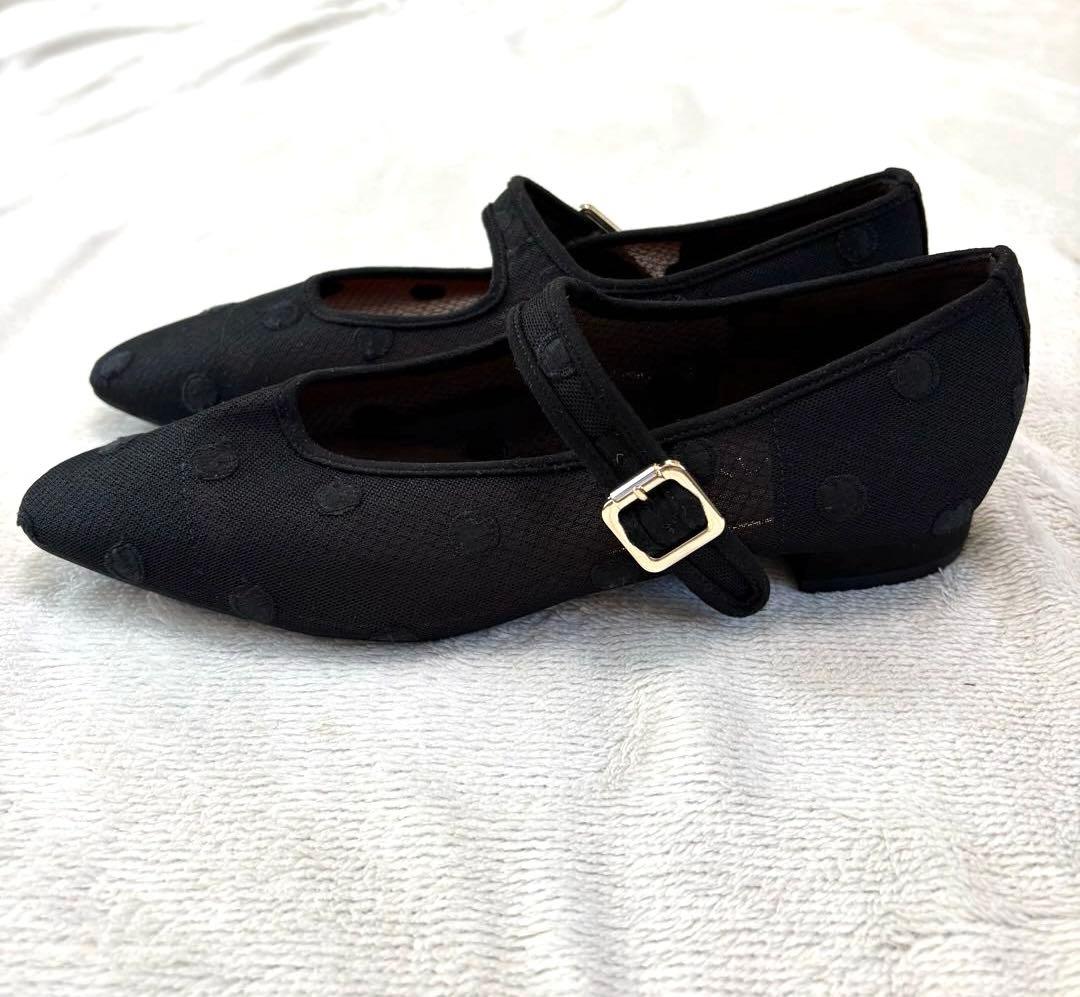 【新品】 LE TALON ドットチュールメリージェーン　黒　ブラック　23.5