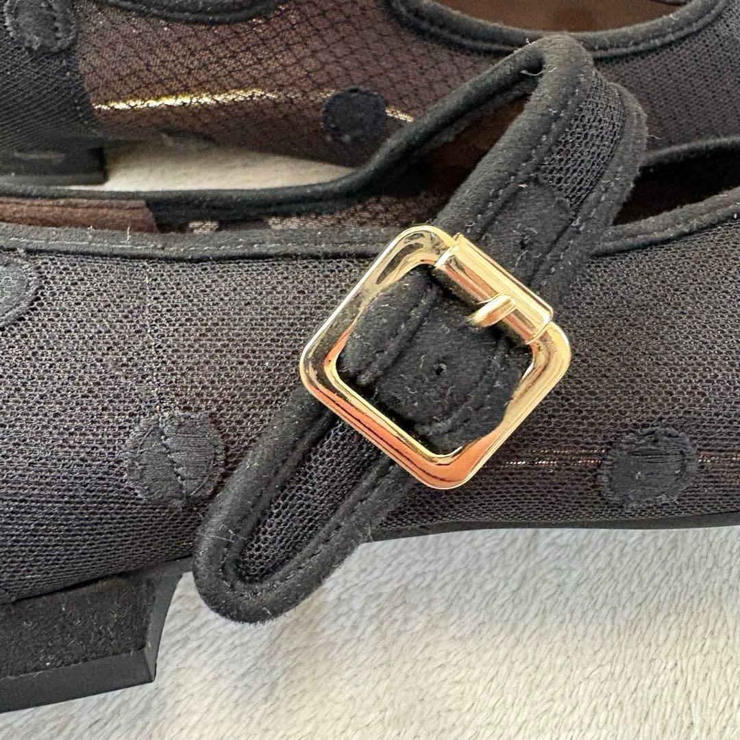 【新品】 LE TALON ドットチュールメリージェーン　黒　ブラック　23.5