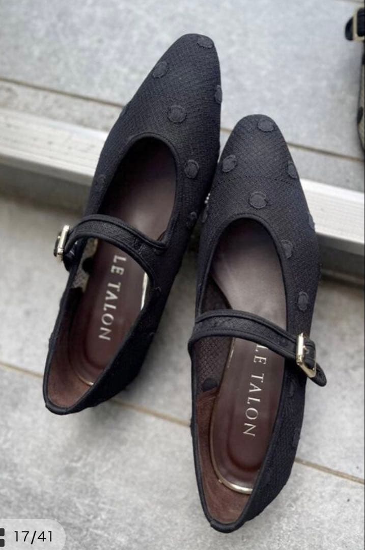 【新品】 LE TALON ドットチュールメリージェーン　黒　ブラック　23.5