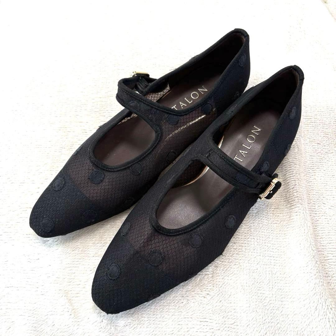 【新品】 LE TALON ドットチュールメリージェーン　黒　ブラック　23.5