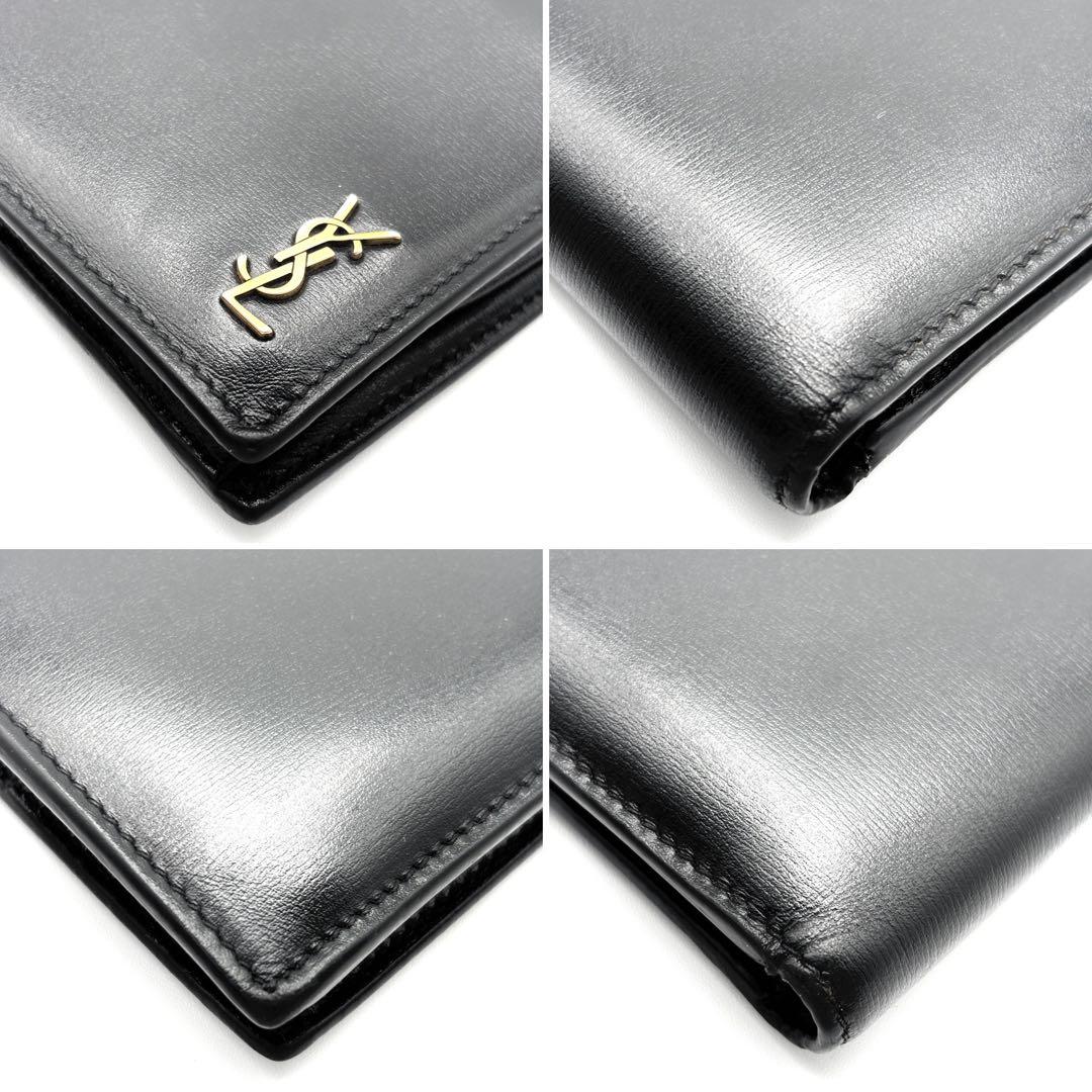 美品 イヴサンローラン カサンドラ 二つ折り財布 ロゴ YSL レザー 箱付 黒