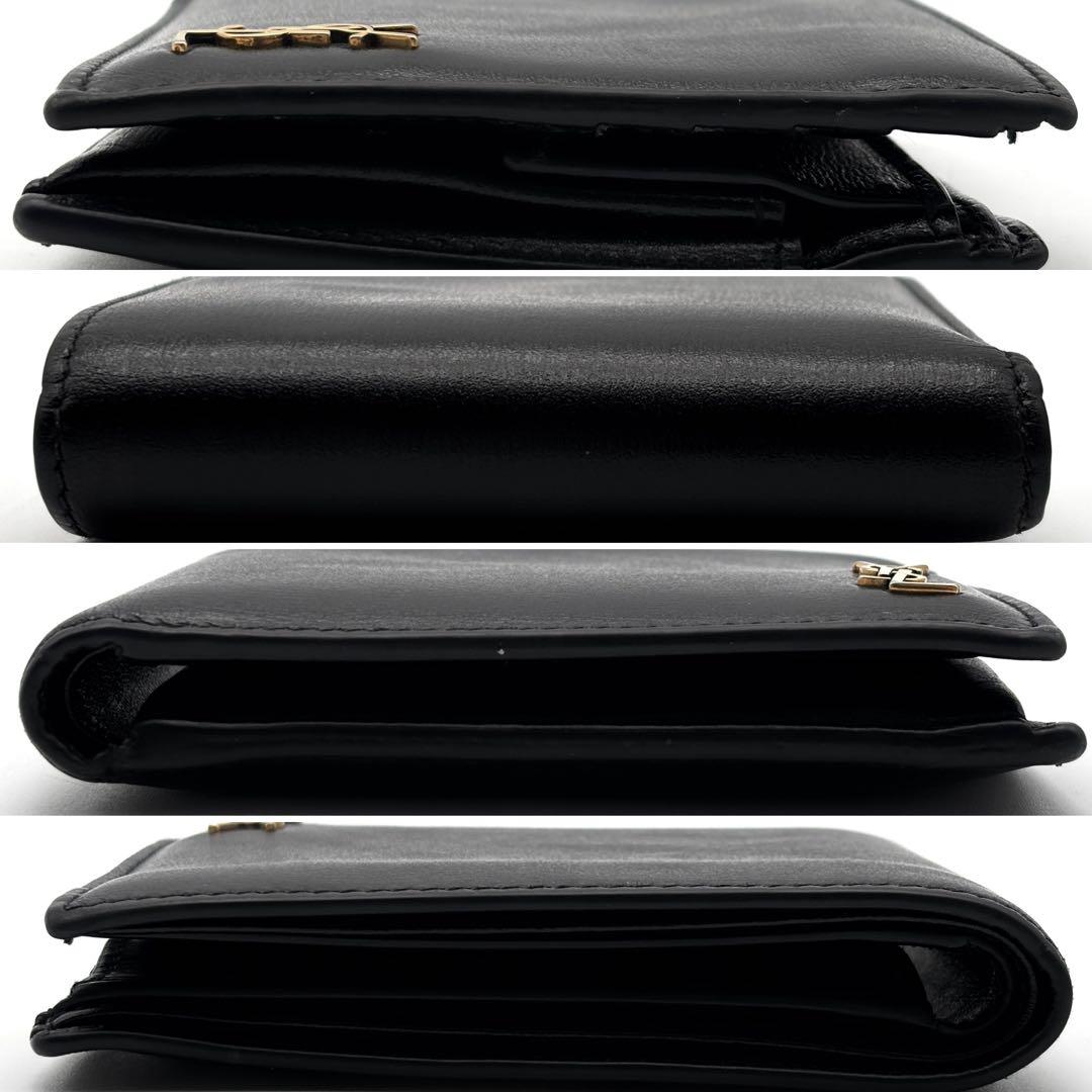 美品 イヴサンローラン カサンドラ 二つ折り財布 ロゴ YSL レザー 箱付 黒